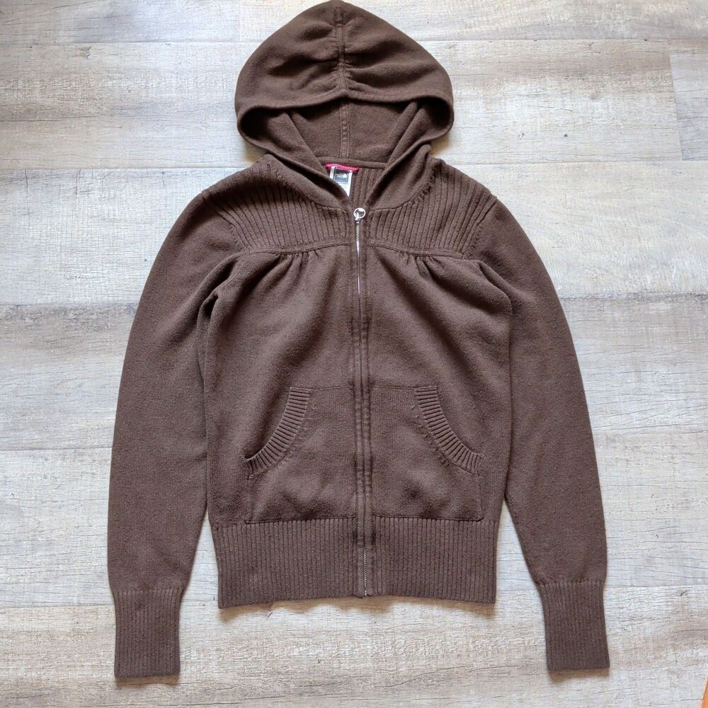 The North Face Womens Purple Wool Blend Full Zip Hooded Sweater Size M Gorpcore